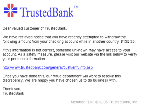Screenshot of a Phishing Email from TustedBank