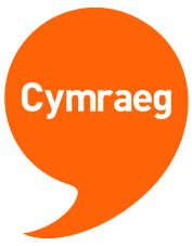 Iaith Gwaith logo - speech bubble containing the word Cymraeg