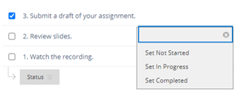 a screenshot showing how students can change the status of the task