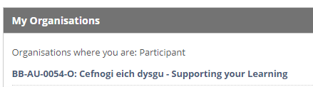 Supporting your Learning module is located under My Organisations on BB