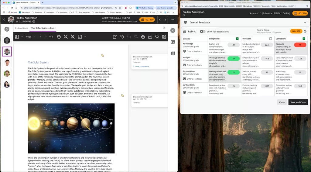 Instructors can pop out the rubric by selecting the expand icon in the rubric panel.