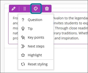 Screenshot of styling menu.