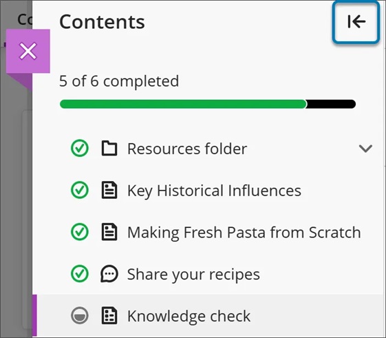 Screenshot of Table of Contents within Learning Modules