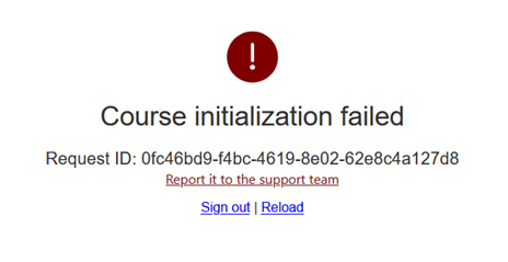 image of Course initialization failed message
