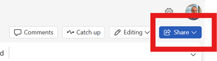 Screenshot of a collaborative document with the Share button highlighted