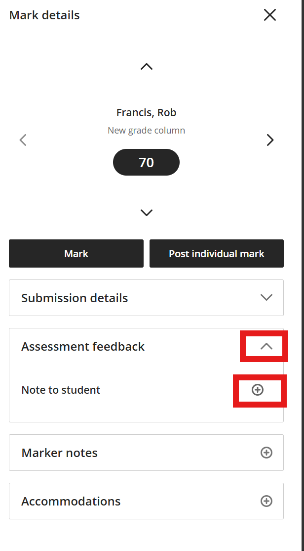 screenshot of adding feedback item highlighted