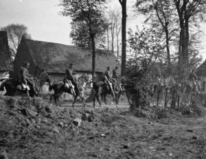 The image shows a cavalry unit on the move towards the River Aisne on the 10th September 1914