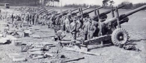 Image shows a line of artillery that were providing the creeping barrage support