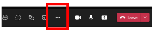 Screen Grab of Teams Meeting Options

This screen grab shows the options on the top right handside of the screen available in a Teams meeting.

Highlighted is the ... option which stands for more options. 