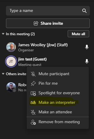 Screenshot of participant pane in Teams meeting 