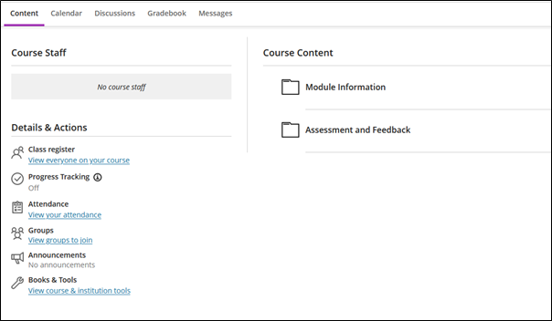 Screenshot of a Blackboard Ultra Course