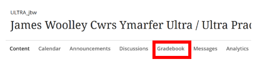 Ultra Course with Gradebook highlighted