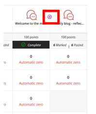 Purple plus to add Gradebook column highlighted