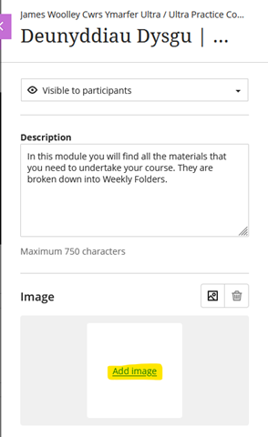 Learning Module editor with Add image highlighted