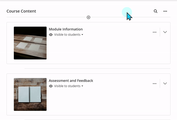 GIF of expanding Learning Module and adding content