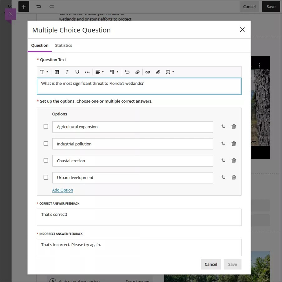 A screenshot of the Instructor view - Knowledge Check creation