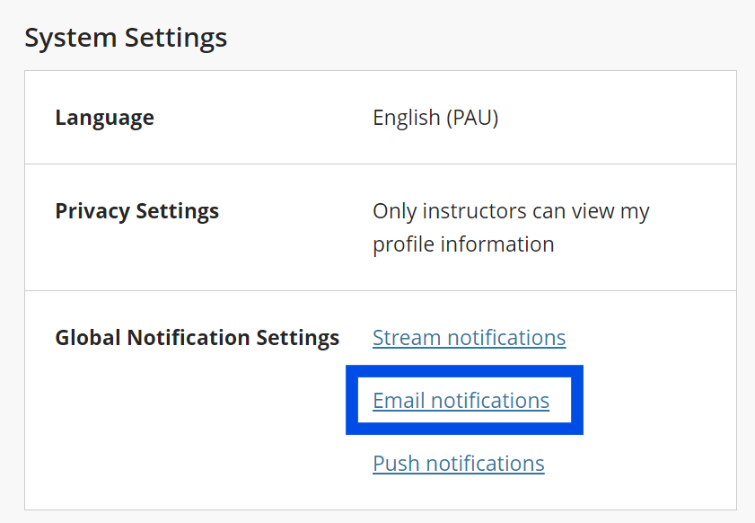 Email notifications highlighted under Global Notification settings 