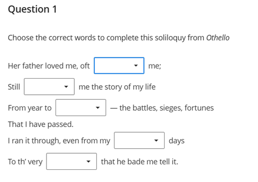 image of the Jumbled Sentence question from a students’ perspective