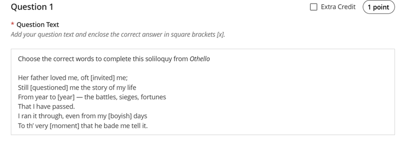 image showing Jumbled Sentence editor window