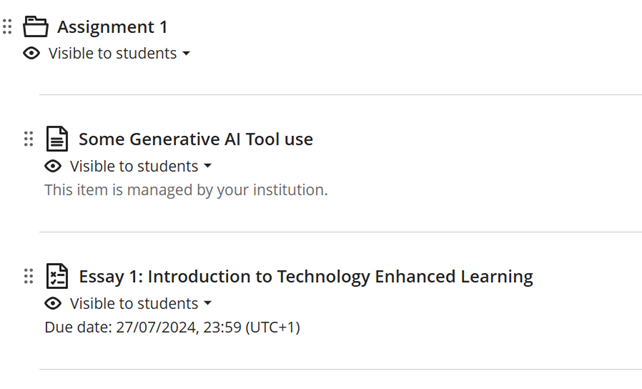 Image of Blackboard content area with a Generative AI tool use statement added