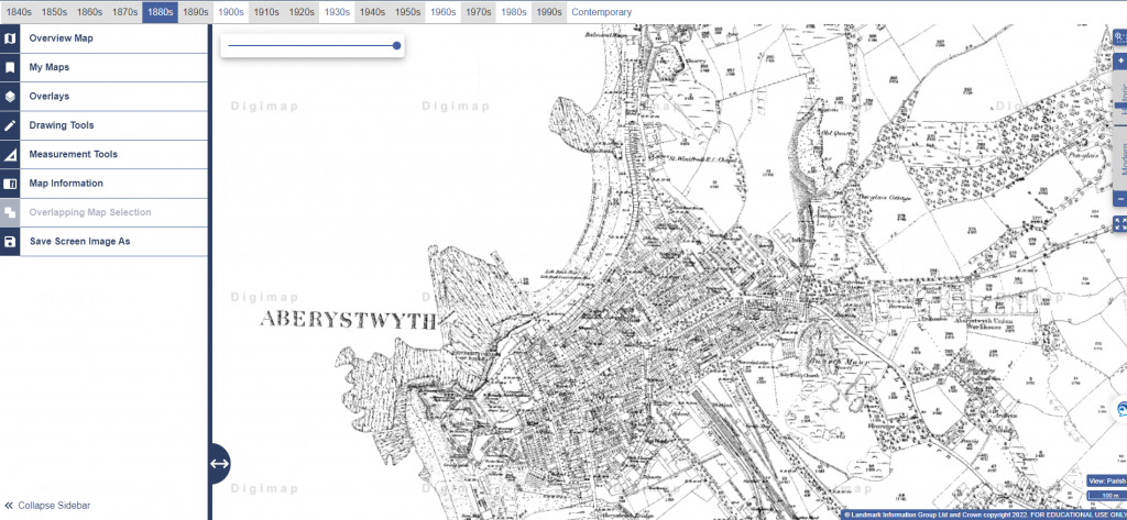 Image of a map of Aberystwyth in 1880 from Digimap
